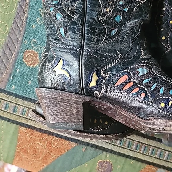 CORRAL BLACK MULTI COLOR INLAY BUTTERFLY BOOTS - SZ. 7M - EUC! - Picture 4 of 7